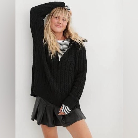Aerie Cable Car Quarter Zip Sweater - Picture 9 of 16